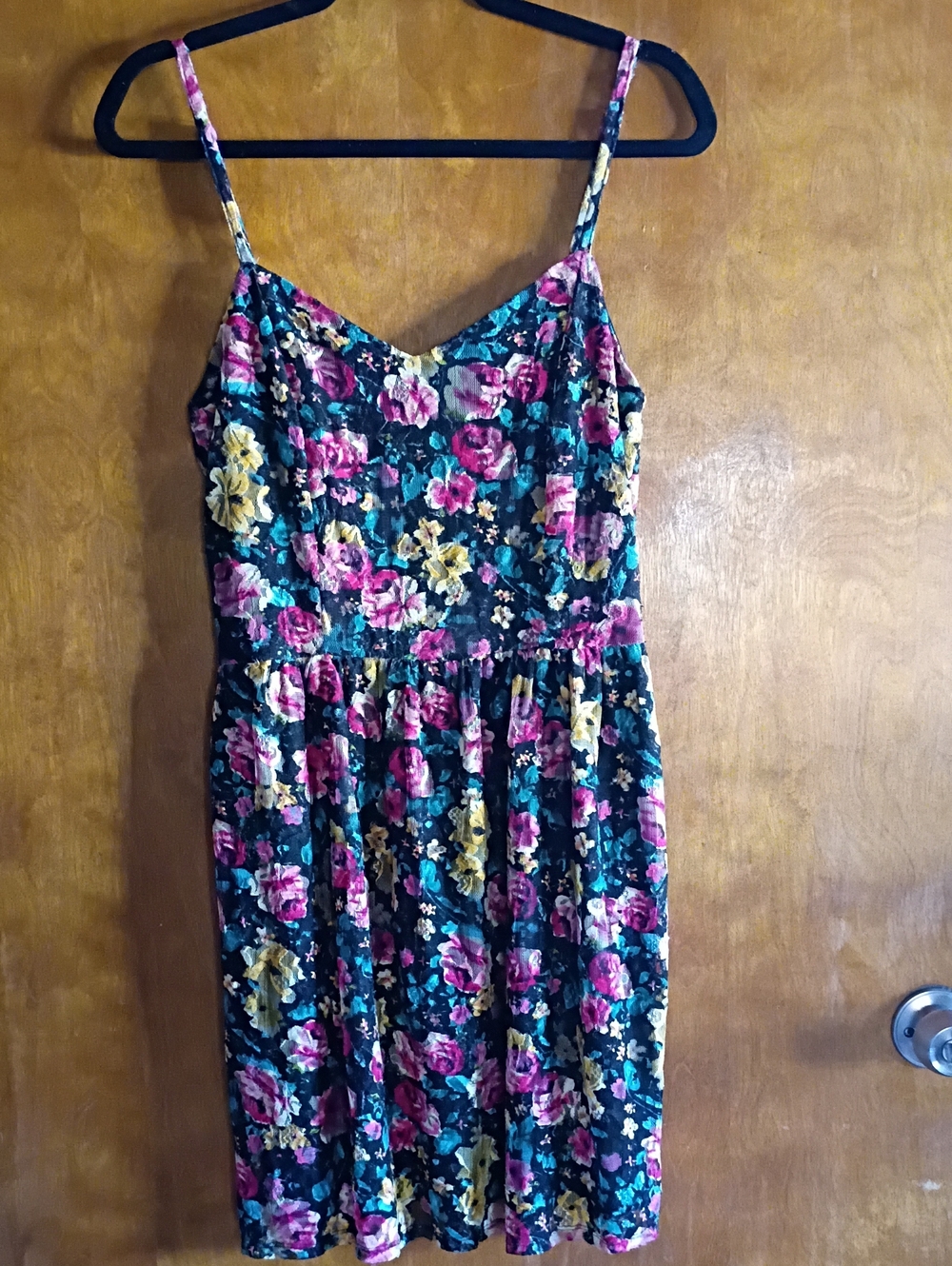 BeBop Black Dress with Pink Lacey Floral Summer Casual Soft Beach